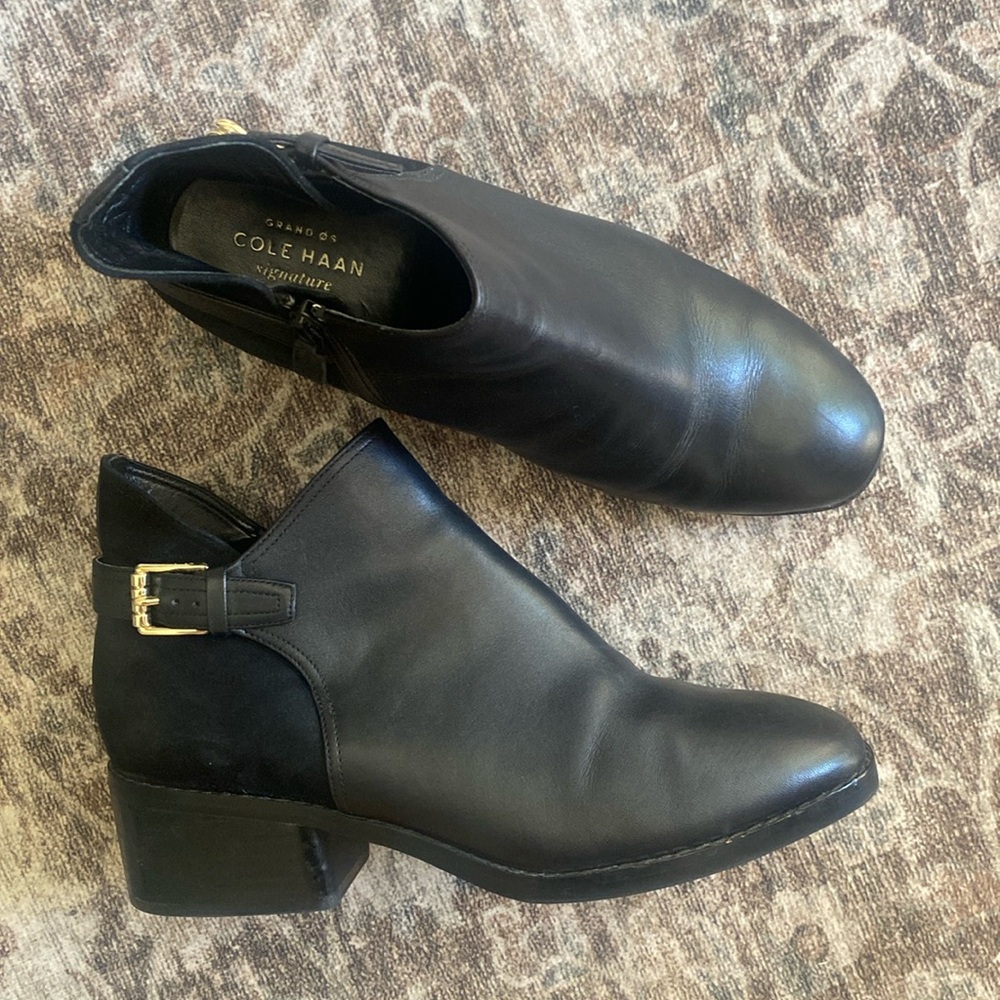 Cole Haan Black Leather Ankle Booties Boots Grand OS